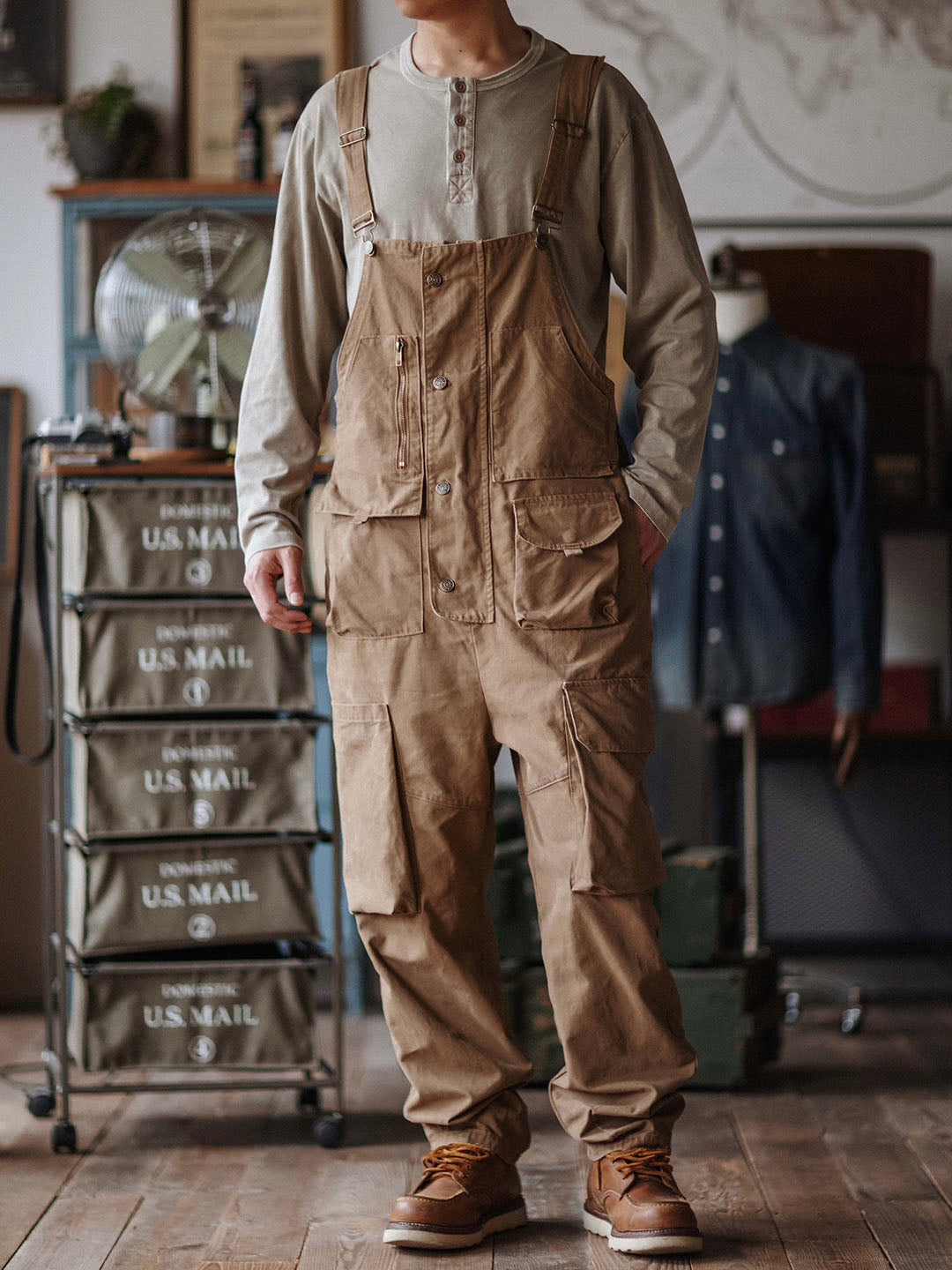 Sleek Men's Overalls | Durable Cotton Canvas, 10 Pockets