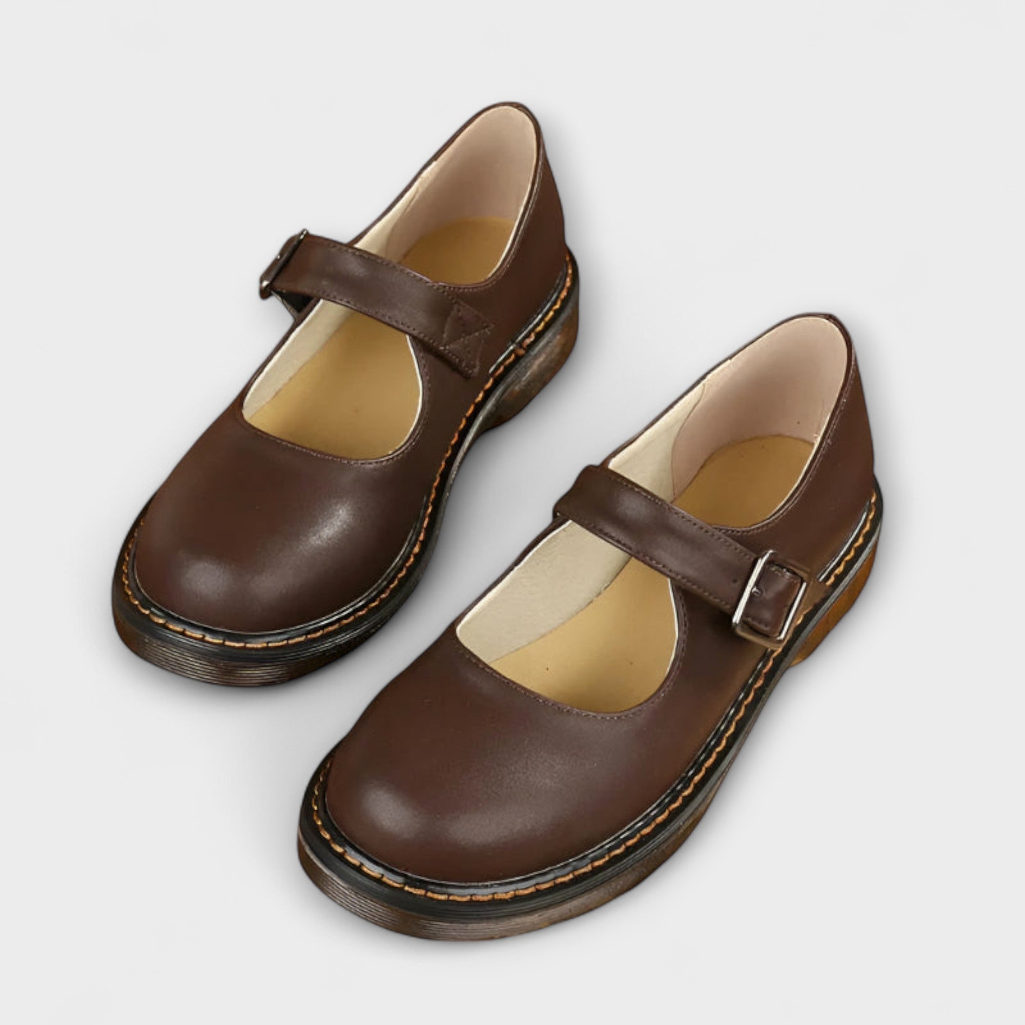 Classic Leather Mary Jane Shoes - Brown & Black, Comfortable, Durable