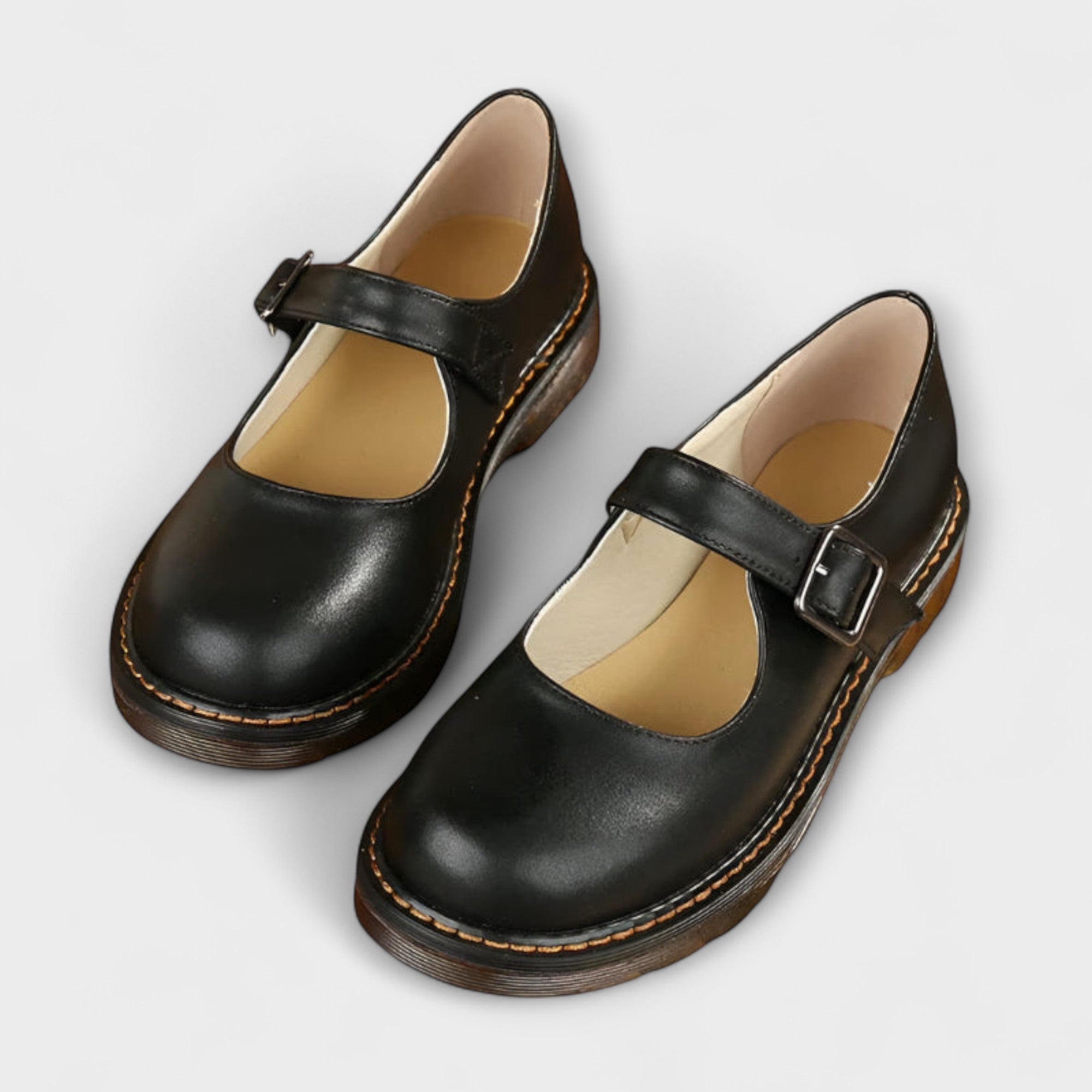 Classic Leather Mary Jane Shoes - Brown & Black, Comfortable, Durable