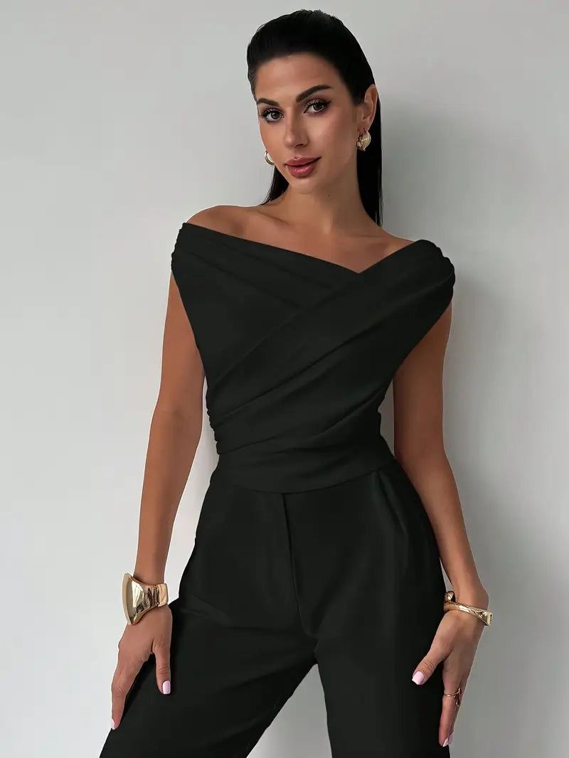 Off-Shoulder Wrap Top - Elegant Sleeveless Blouse, Available in White, Black, Red