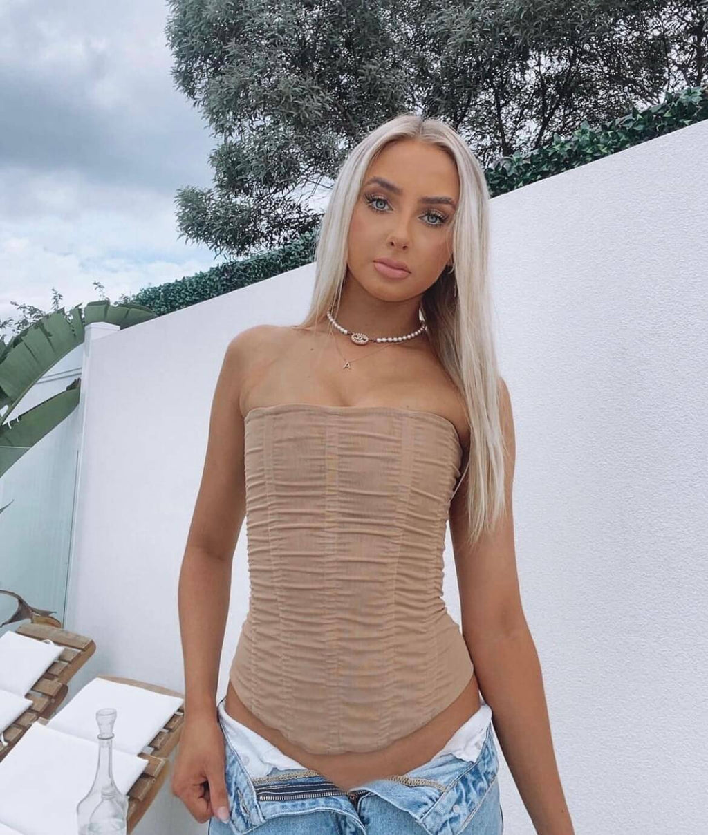 Elegant Nude Strapless Corset Top - Mesh