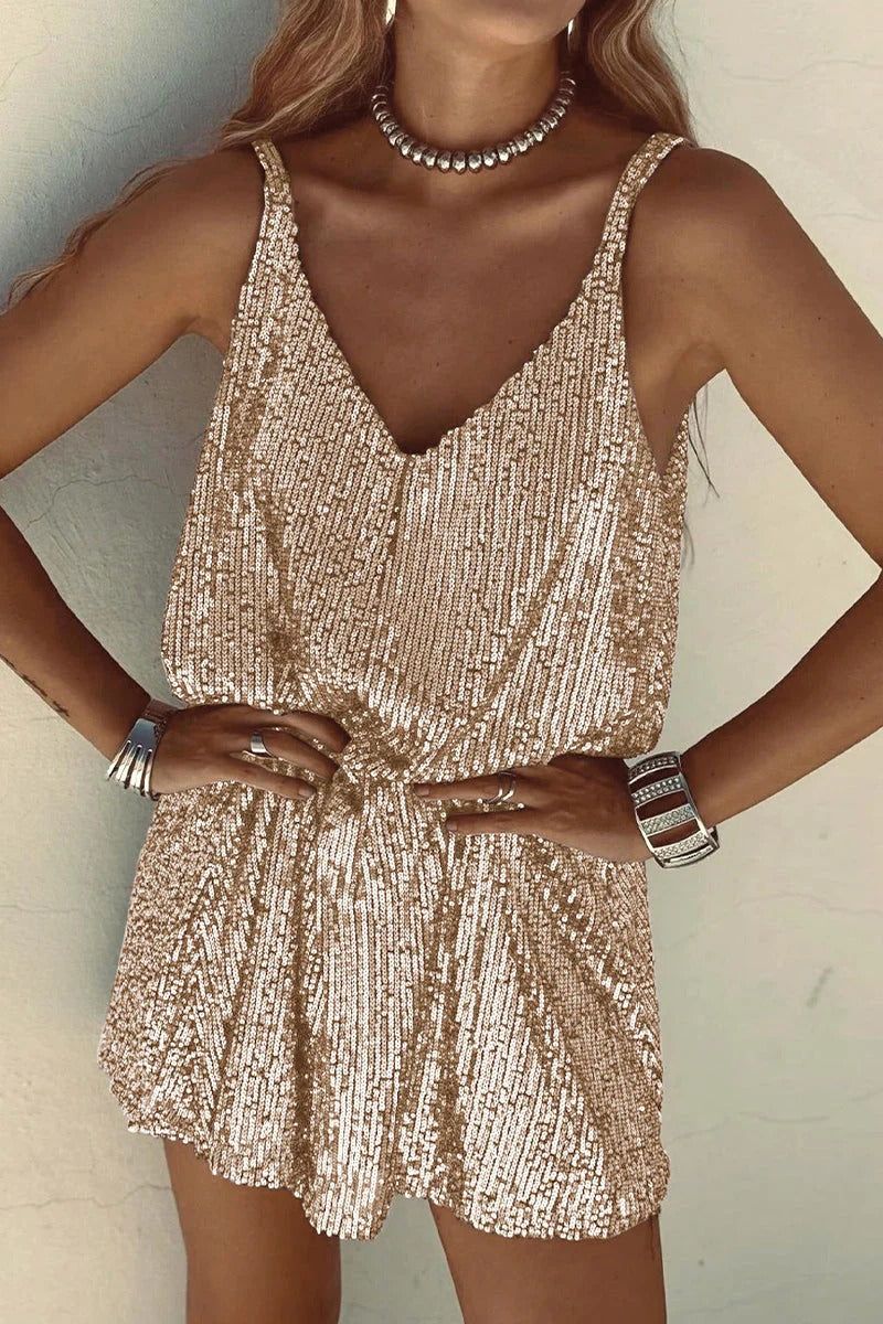 Sequin Mini Dress - V-Neck Sleeveless Dress - Cocktail Party Dress