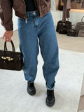 High-Waisted Balloon Jeans Women's Relaxed Fit Blue Denim