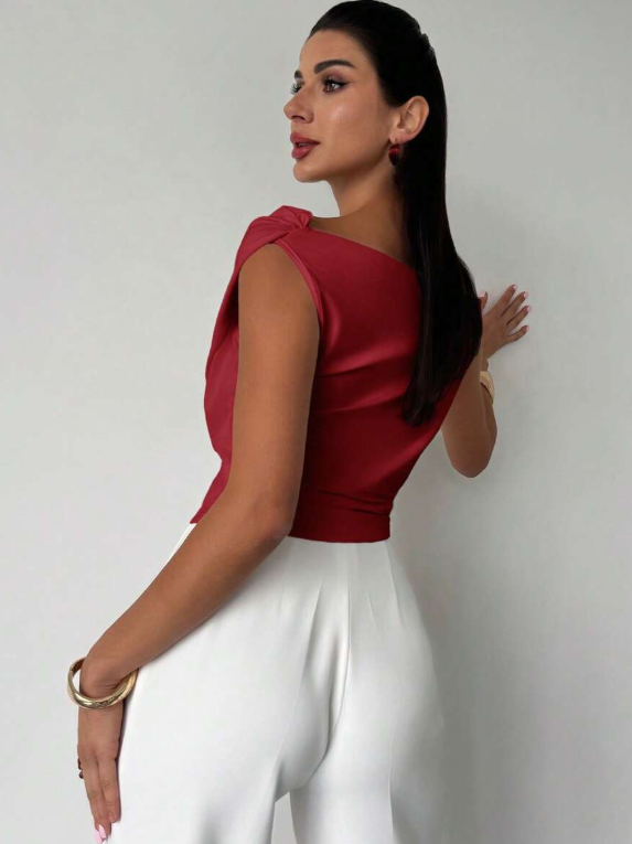 Off-Shoulder Wrap Top - Elegant Sleeveless Blouse, Available in White, Black, Red