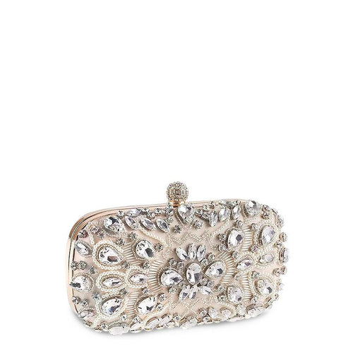 Crystal Beaded Evening Clutch Bag Wedding Party Prom Purse Champagne