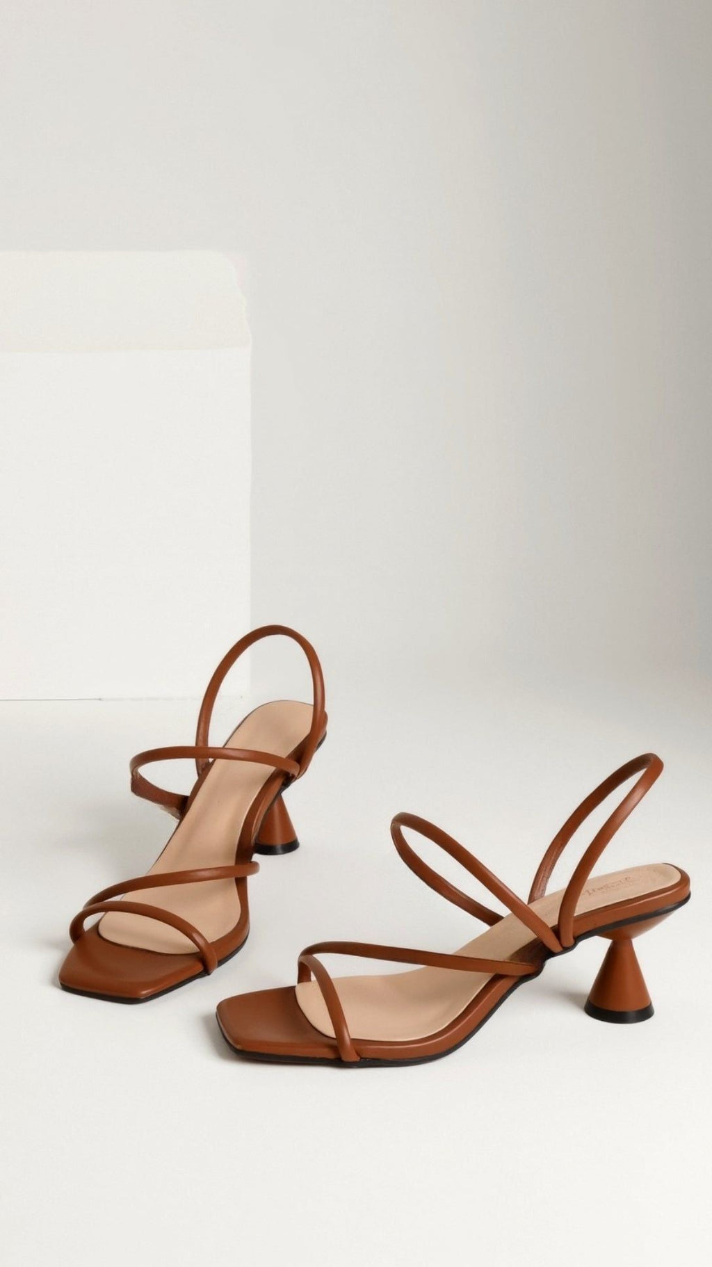 Sculptural Heel Sandals - Minimalist Strappy Heels with Unique Heel Design