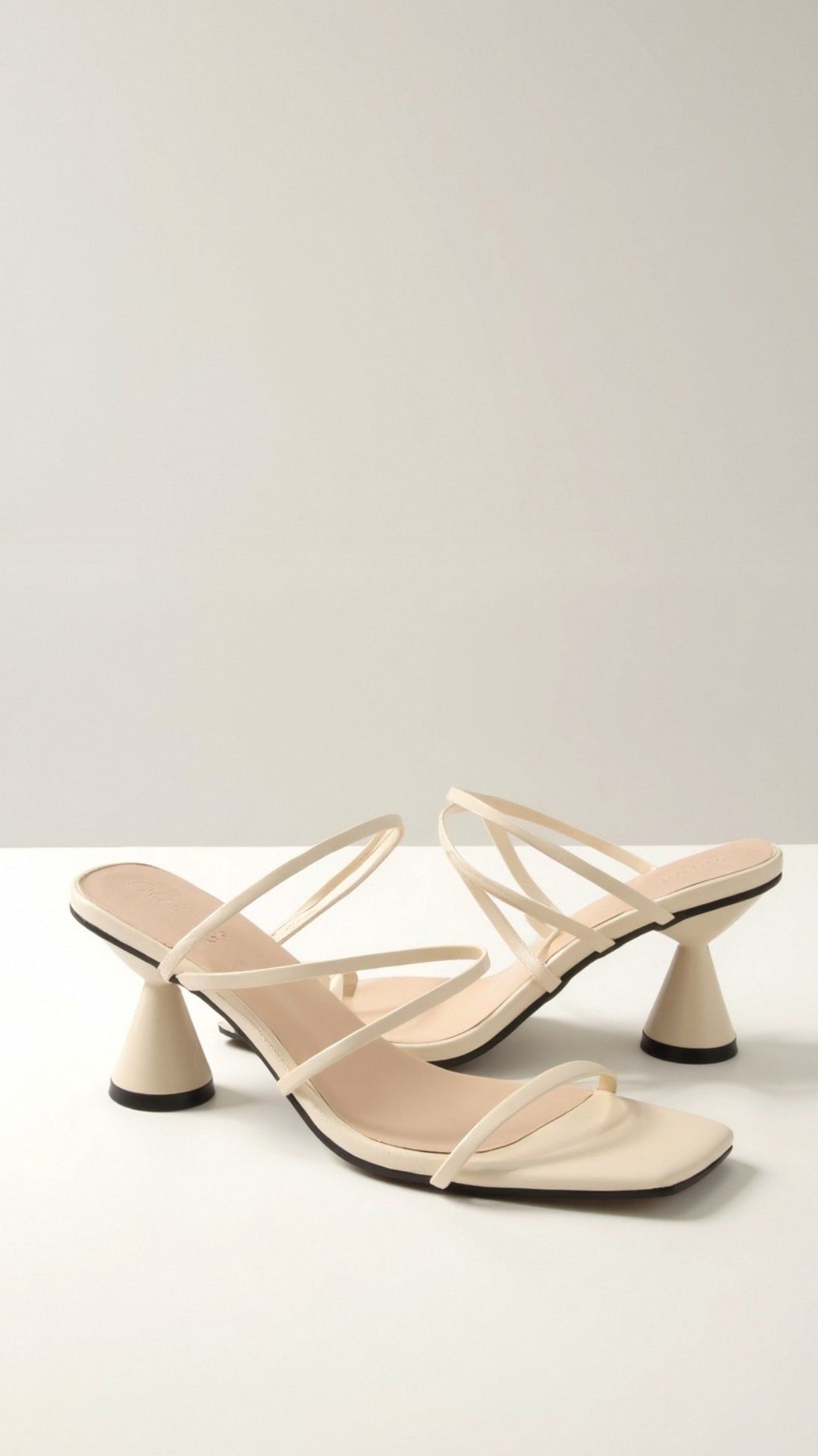 Sculptural Heel Sandals - Minimalist Strappy Heels with Unique Heel Design