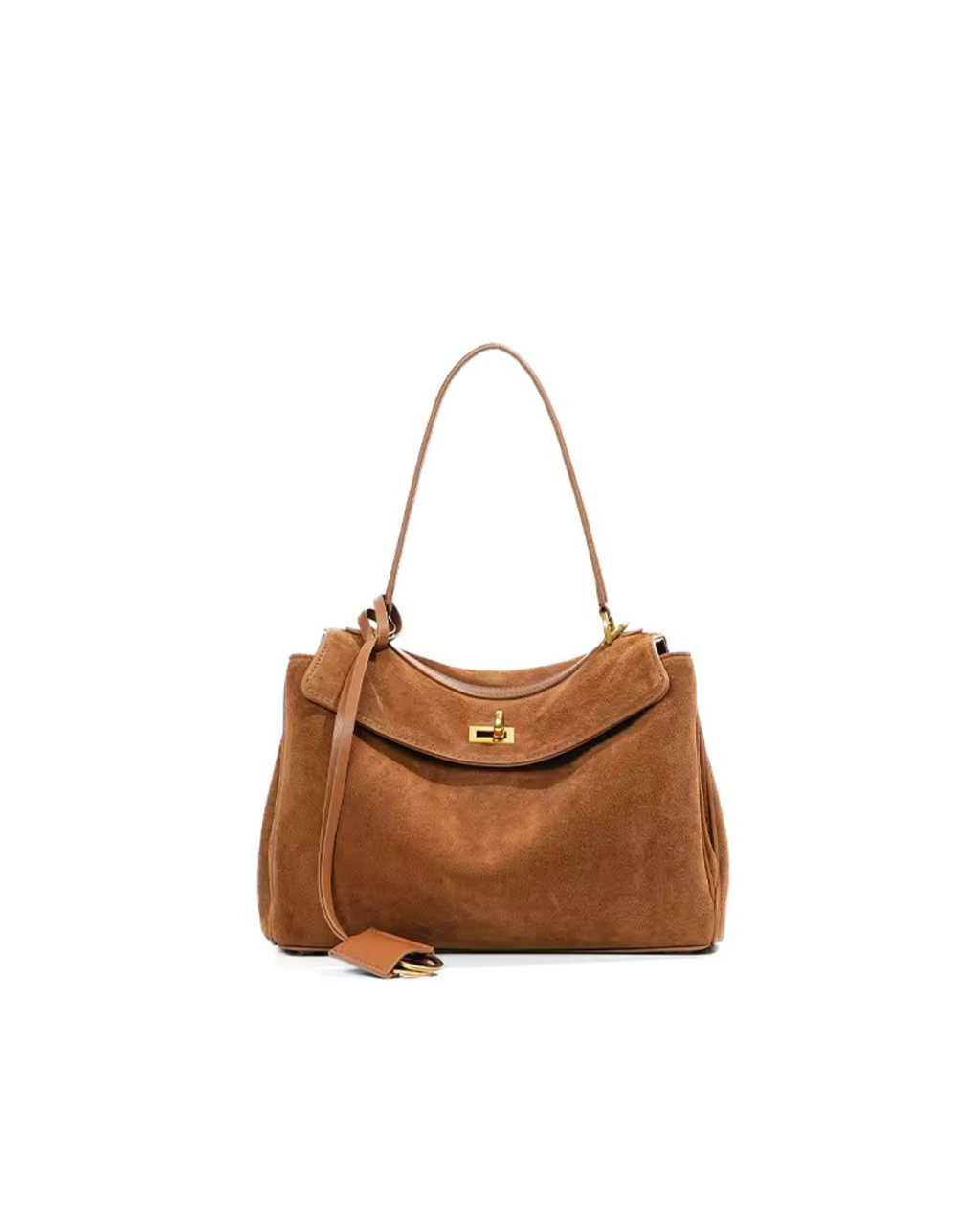 Suede Leather Top Handle Bag for Women - Stylish Shoulder Bag - Brown