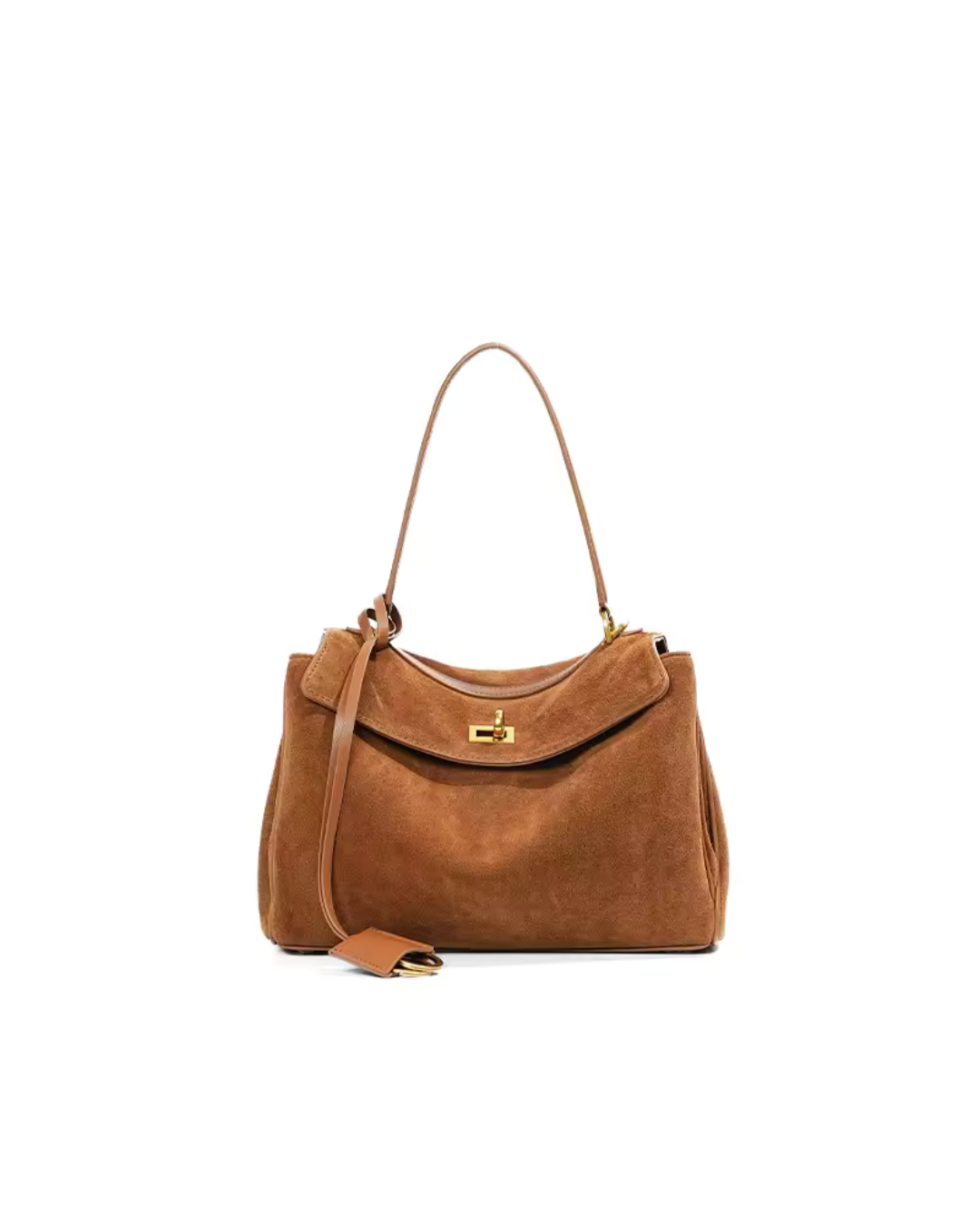 Suede Leather Top Handle Bag for Women - Stylish Shoulder Bag - Brown