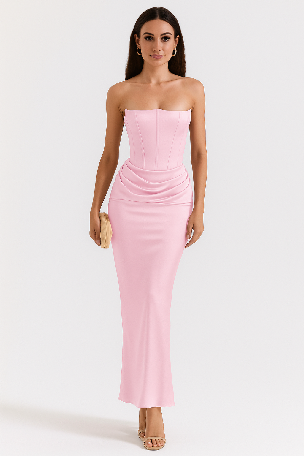 Strapless Corset Maxi Dress - Satin Formal Evening Gown - Elegant Party Dress