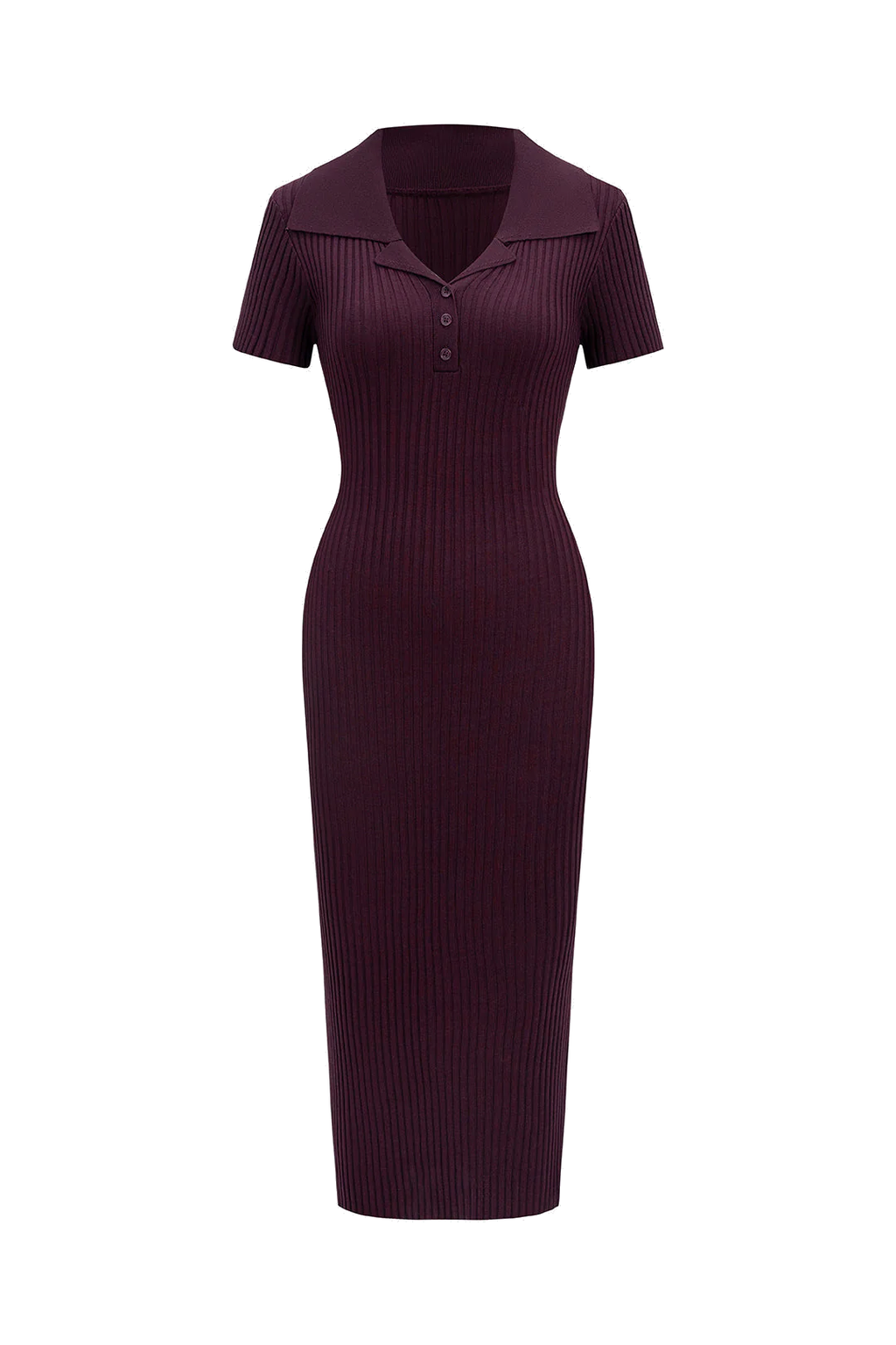 Jesolice Burgundy Ribbed Polo Collar Midi Dress
