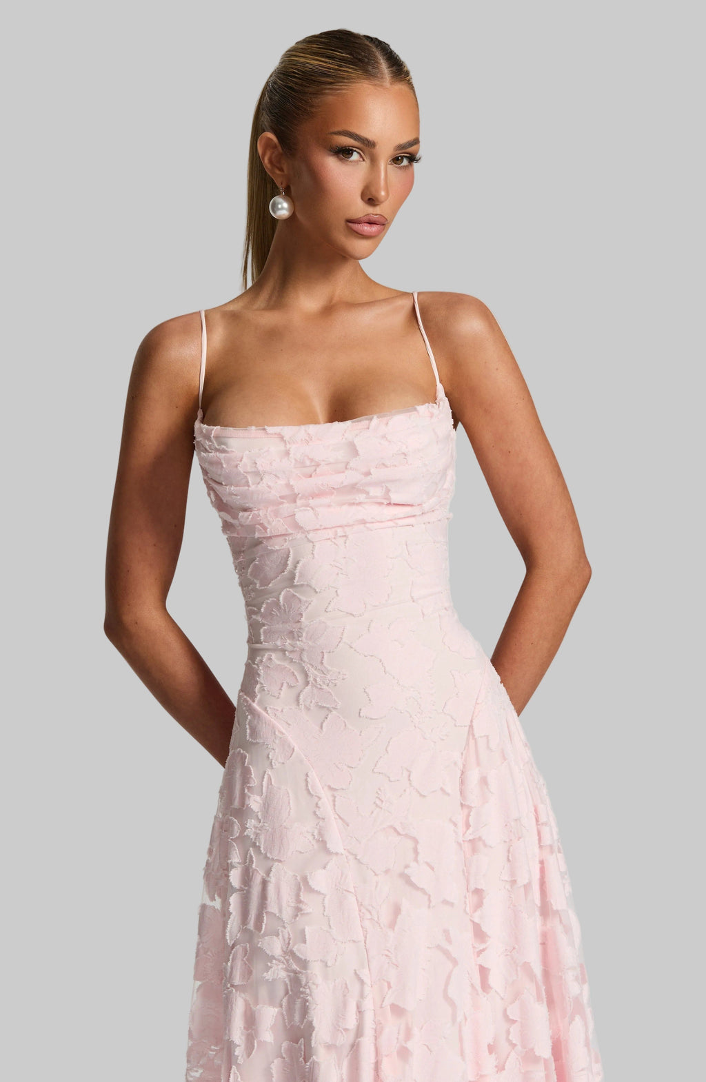 Floral Maxi Dress - Lace Up Back, Spaghetti Strap, Fitted Bodice, Long Evening Gown