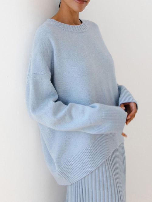 Cashmere Sweater - Oversized Fit, Crew Neck, Ribbed Knit - Women's/Unisex - Various Colors Available