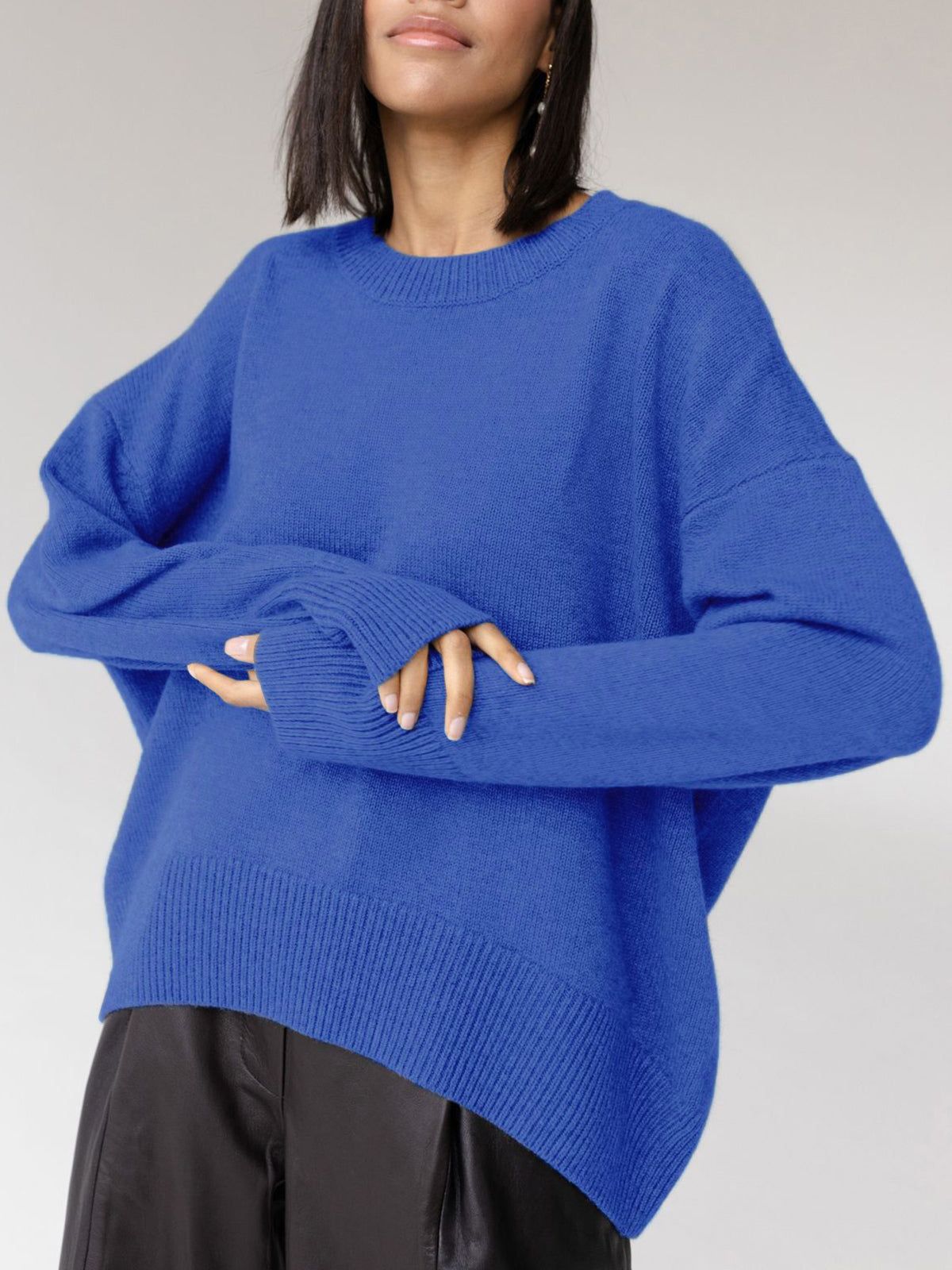 Cashmere Sweater - Oversized Fit, Crew Neck, Ribbed Knit - Women's/Unisex - Various Colors Available